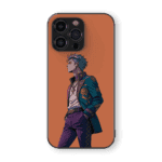 Anime Boy in Royal Outfit Mobile Cover | Orange Background | Stylish Glass Back iPhone Case