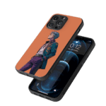Anime Boy in Royal Outfit Mobile Cover | Orange Background | Stylish Glass Back iPhone Case